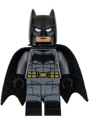 sh0437 - Batman - Dark Bluish Gray Suit, Gold Belt, Black Hands, Large Bat Logo, Printed Legs, Stubble