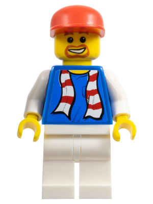 soc114s - Soccer Fan Blue - White Legs, Striped Scarf Torso Sticker