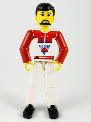 tech036 - Technic Figure White Legs, White Top with Red Vest, Red Arms, Black Hair