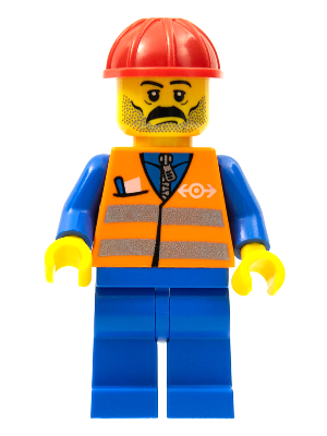trn001 - Orange Vest with Safety Stripes - Blue Legs, Moustache, Red Construction Helmet
