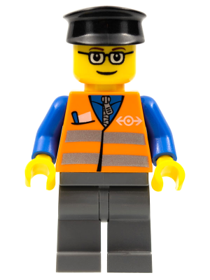 trn120 - Orange Vest with Safety Stripes - Dark Bluish Gray Legs, Glasses, Black Hat