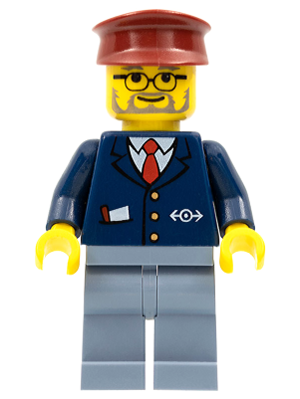 trn138 - Dark Blue Suit with Train Logo, Sand Blue Legs, Dark Red Hat - Conductor