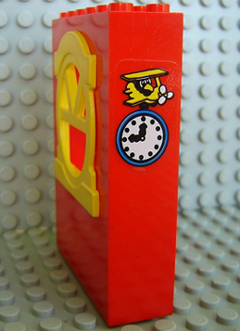 x636c02pb04 - Fabuland Building Wall 2 x 6 x 7 with Round Top Yellow Window and Plane and Clock Pattern (Sticker) - Set 3671
