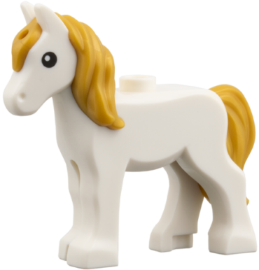112958pb03 - Horse, Foal with Stud on Back with Molded Pearl Gold Tail and Long Mane with Hole and Printed Black Eyes Pattern