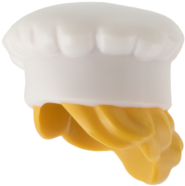 31895pb04 - Minifigure, Hair Combo, Hat with Hair, Chef Toque with Molded Ochre Yellow Hair in Bun Pattern