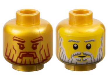 3626pb0517 - Minifigure, Head Dual Sided Stylized Face with Dark Red Eyebrows, Eyes, Moustache, and Beard / Yellow Face with Black Eyes and Grin Pattern