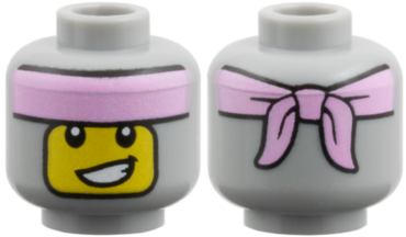 3626pb4134 - Minifigure, Head Balaclava, Bright Pink Headband, Yellow Face with Lopsided Smile with Teeth Pattern