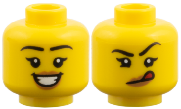 3626pb4138 - Minifigure, Head Dual Sided Female, Black Eyebrows, Medium Nougat LIps, Open Smile / Red Tongue Pattern