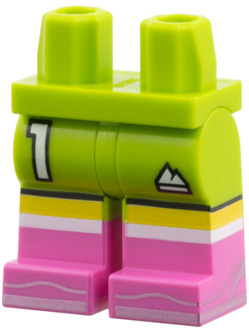 970c00pb1930 - Hips and Legs with Molded Dark Pink Lower Legs / Boots and Printed White 1 and Sports Mountain Logo, Yellow Knees, Silver Soles Pattern