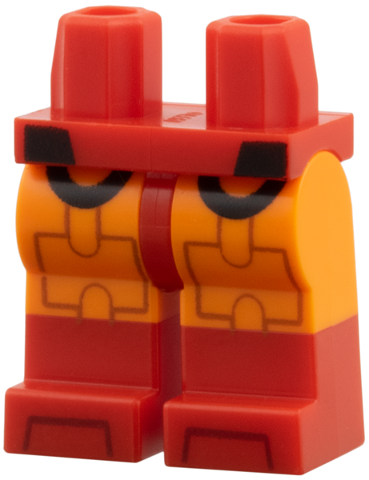 970c04pb15 - Hips and Orange Legs with Molded Red Lower Legs / Boots and Printed Black Semi Circles, Reddish Brown Lines Pattern