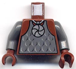 973pb0353c01 - Torso Castle Knights Kingdom II with Amulet and Vest Pattern / Dark Bluish Gray Arms / Reddish Brown Hands