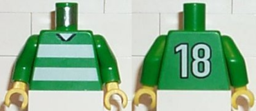 973pb0366c01 - Torso Soccer Uniform Shirt with White Horizontal Stripes, Neck, and Number 18 on Back Pattern / Green Arms / Yellow Hands