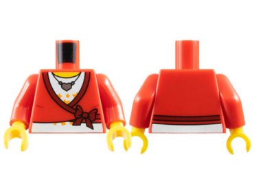 973pb0580c01 - Torso Sweater Cropped with Bow, Heart Necklace Pattern / Red Arms / Yellow Hands