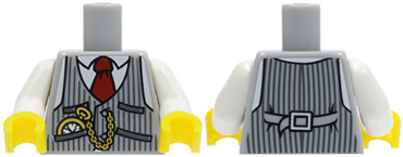 973pb1183c01 - Torso Pinstripe Vest, Red Tie and Pocket Watch and Back Print Pattern / White Arms / Yellow Hands