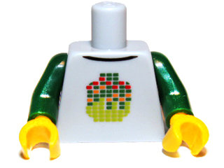 973pb1218c01 - Torso Stylized Digital Minifigure Head Pattern / Dark Green Arms / Yellow Hands