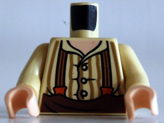 973pb1326c01 - Torso LotR Button Shirt with Dark Tan Stripes and Brown and Dark Orange Suspenders Pattern / Tan Arms / Light Nougat Hands