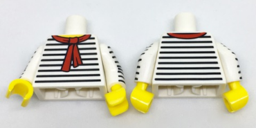 973pb2699c01 - Torso Black Thin Stripes, Red Scarf Front and Back Pattern / White Arms with Black Thin Stripes Pattern / Yellow Hands