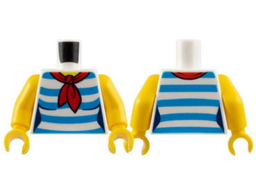973pb2734c01 - Torso Female Shirt with Dark Azure Horizontal Stripes, Red Scarf, Yellow Neck Pattern / Yellow Arms / Yellow Hands