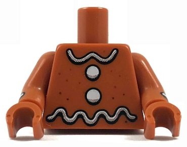 973pb3035c01 - Torso with White Wavy Lines and Circles Icing, Reddish Brown Dots Pattern / Dark Orange Arms with White Stripe Icing and Reddish Brown Dots Pattern / Dark Orange Hands