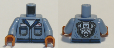 973pb3830c01 - Torso Coveralls, Dirty Pockets, Face with Wrenches on Back Pattern / Sand Blue Arms / Dark Orange Hands