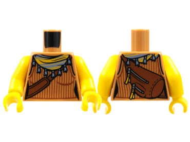 973pb4390c01 - Torso Female Tank Top with Reddish Brown Ribbing and Shoulder Bag, Sand Blue Scarf with Tassels, Yellow Stripes Pattern / Yellow Arms / Yellow Hands