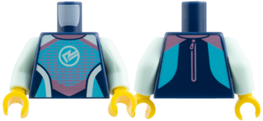973pb6602c01 - Torso Wetsuit Metallic Pink Strips and Dots, White R Logo, Medium Azure Trim Pattern / Light Aqua Arms / Yellow Hands