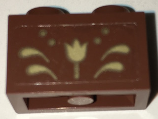 3004pb143 - Brick 1 x 2 with Gold Flower and Scrollwork Pattern (Sticker) - Set 41068