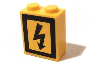 3245bpb22L - Brick 1 x 2 x 2 with Inside Axle Holder with Electricity Danger Sign Pattern Left (Sticker) - Set 3179