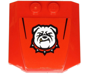 45677pb124 - Wedge 4 x 4 x 2/3 Triple Curved with White Bulldog with Spiked Collar and Black Stripes on Red Background Pattern (Sticker) - Set 60243