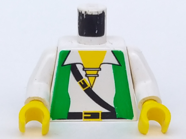973p3cc01 - Torso Pirate Green Vest Open over Shirt with Laces, Black Belts with Buckles, Yellow Neck Pattern / White Arms / Yellow Hands
