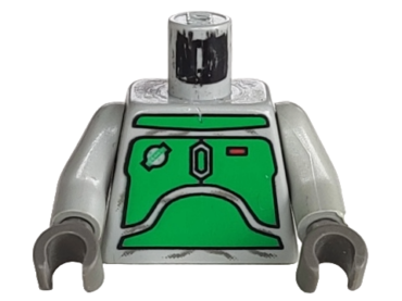 973pb0282c01 - Torso SW Mandalorian Armor Plates Green Pattern (Boba Fett) / Light Gray Arms / Dark Gray Hands