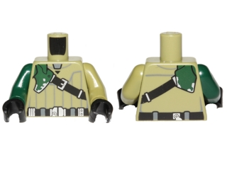 973pb1747c01 - Torso SW Shirt with Diagonal Black Belt and Dark Green Pad Pattern (Kanan Jarrus) / Olive Green Arm Left / Dark Green Arm Right / Black Hands