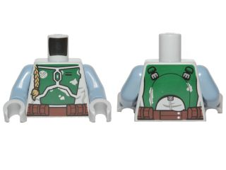 973pb2244c01 - Torso SW Mandalorian Armor Plates Dark Green Pattern Dual Sided, Small Emblem on Chest (Boba Fett) / Sand Blue Arms / Light Bluish Gray Hands