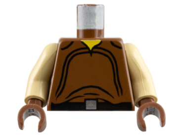 973px89c01 - Torso SW Loose Shirt with Black Curved Lines, Belt with Silver Square Buckle, Yellow Neck Pattern / Tan Arms / Brown Hands