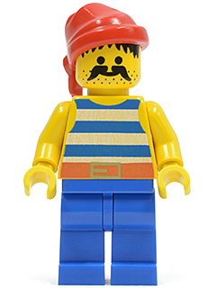 pi021 - Pirate Blue / White Stripes Shirt, Blue Legs, Red Bandana