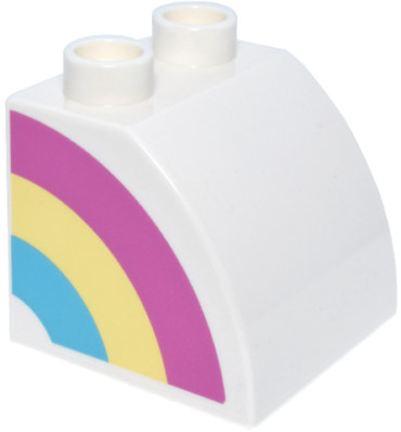 11170pb10L - Duplo, Brick 2 x 2 x 1 1/2 Slope Curved with Dark Pink, Bright Light Yellow, and Medium Azure Rainbow Half Pattern Model Left Side