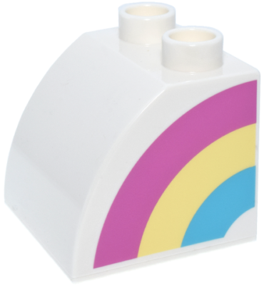 11170pb10R - Duplo, Brick 2 x 2 x 1 1/2 Slope Curved with Dark Pink, Bright Light Yellow, and Medium Azure Rainbow Half Pattern Model Right Side