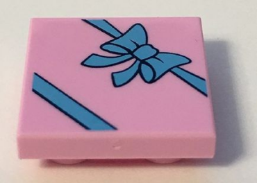 11203pb013 - Tile, Modified 2 x 2 Inverted with Gift Wrap Medium Blue Bow Pattern