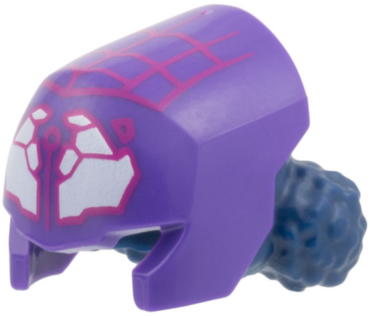 112132pb01 - Minifigure, Hair Combo, Hair with Hat, 2 Space Buns with Molded Dark Purple Mask and Printed Magenta Webbing, White Cluster Eyes Pattern