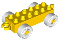 11248c05 - Duplo Car Base 2 x 6 with Open Hitch End and White Wheels with Fake Bolts