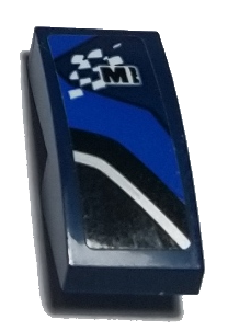 11477pb111R - Slope, Curved 2 x 1 x 2/3 with Letter M on Checkered Flag and Black, Blue and White Stripes Pattern Model Right Side (Sticker) - Set 75885