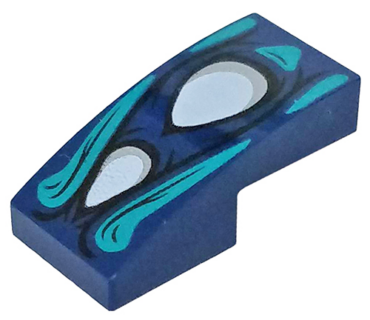 11477pb125 - Slope, Curved 2 x 1 x 2/3 with 2 White Eyes, Dark Turquoise Highlights Pattern