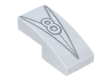 11477pb127 - Slope, Curved 2 x 1 x 2/3 with Metallic Silver Letter V and Number 8 Hood Ornament Pattern