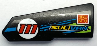 11946pb090 - Technic, Panel Fairing #21 Very Small Smooth, Side B with 'SULIVAN', 'WRENCH', Red '111' in Circle and Blue and Lime Stripes Pattern (Sticker) - Set 42103
