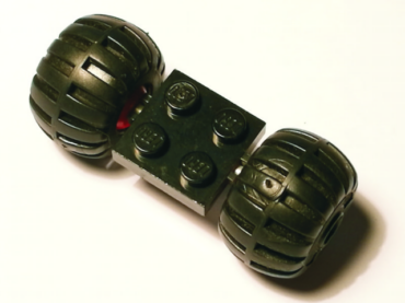 122c01assy4 - Plate, Modified 2 x 2 with Red Wheels with 2 Black Wheel Full Rubber Balloon with Axle Hole (122c01 / 4288)