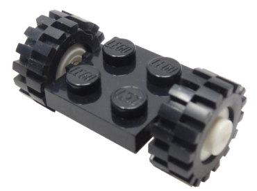 122c02assy2 - Plate, Modified 2 x 2 with White Wheels with Black Tires 15mm D. x 6mm Offset Tread Small (122c02 / 3641)