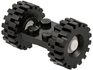 122c02assy3 - Plate, Modified 2 x 2 with White Wheels with Black Tires 21mm D. x 9mm Offset Tread Medium (122c02 / 4084)