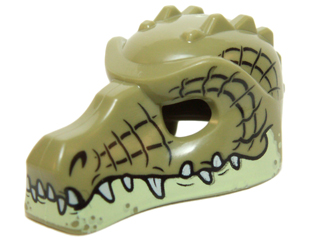 12551pb06 - Minifigure, Headgear Mask Crocodile with Teeth, Yellowish Green Lower Jaw and Black Scale Lines Pattern