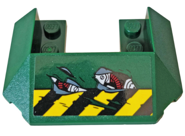 13269pb009 - Wedge 6 x 4 Cutout (Train Roof) with Black and Yellow Danger Stripes and Red Gears Pattern (Sticker) - Set 76078