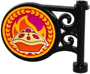 13459pb002 - Road Sign Round on Pole with Flat Top Attachment with Fruit Pie and Flames Pattern on Both Sides (Stickers) - Set 41074